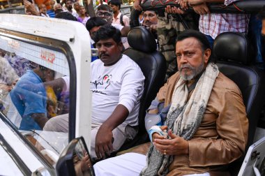 KOLKATA INDIA SEPTEMBER 11 2024 Actor and former BJP MP Mithun Chakraborty with injury in hand joins the protest rally Vivek Jagoron Yatra demanding justice for the trainee doctor who was allegedly raped and killed at the RG Kar Hospital on September clipart