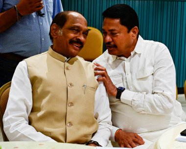 MUMBAI INDIA JULY 6 2023 Congress leader Manikrao Thackeray and Nana Patole during Congress core committee meeting at Garware Club on July 6 2023 in Mumbai India Photo by Anshuman Poyrekar Hindustan Times