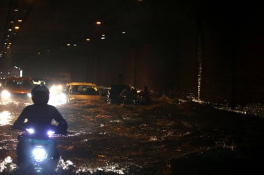 NEW DELHI INDIA JULY 8 2023 After heavy monsoon rainfall waterlogged at Sarita Vihar Okhla Industrial area underpass on July 8 2023 in New Delhi India Delhi NCR was drenched with heavy rain on the intervening night of Friday and Saturday The overnigh clipart