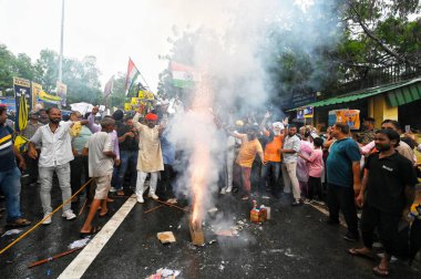 NEW DELHI INDIA SEPTEMBER 13 2024 AAP workers celebrate Outside Tihar Jail after the Supreme Court granted bail to Chief Minister Arvind Kejriwal on September 13 2024 in New Delhi India Delhi Chief Minister Arvind Kejriwal on Friday walked out of Tih clipart