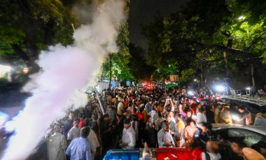 NEW DELHI INDIA SEPTEMBER 13 2024 AAP leaders MLAs and party workers celebrate the bail granted to Delhi CM Arvind Kejriwal by the Supreme Court in a corruption case registered by CBI in the alleged excise policy outside the CM residence on September clipart