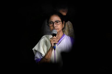 KOLKATA INDIA SEPTEMBER 16 2024 Chief minister of West Bengal Mamata Banerjee interacts with media after the meeting with protesting doctors over the allegedly rape and murder of the trainee doctor at RG Kar Hospital at her Kalighat residence on Sept clipart