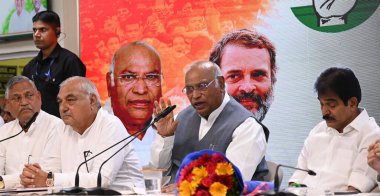 NEW DELHIINDIA SEPTEMBER 18 2024 Congress Party national President Mallikarjun Kharge along with Party Sr leaders Former Chief Minister Haryana Bhupinder Hooda General Secretary of AICC KC Venugopal Ajay Makan Former Chief Minister of Rajasthan Ashok clipart