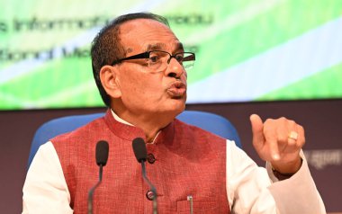 NEW DELHI INDIA SEPTEMBER 19 2024 Union Minister for Agriculture and Farmers Welfare Shivraj Singh Chouhan addresses a press conference on achievements of the first 100 days of the ministry during Prime Minister Narendra Modis third term on September clipart