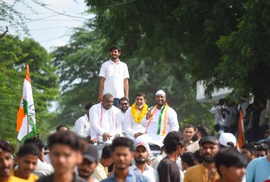 GURUGRAM INDIA SEPTEMBER 19 2024 Chaudhary Aftab Ahmed congress candidate for Nuh assembly constituency during a public meeting in Chandeni village in Nuh on September 19 2024 near Gurugram India. Photo by Parveen Kumar Hindustan Times clipart