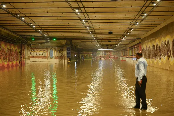 stock image NEW DELHI INDIA JULY 11 2023 A view of the water logged inside Pragati Maidan Tunnel after Rains which has been closed for vehicular movement on July 11 2023 in New Delhi India Several parts of northwest India witnessed a heavy spell of rain breaking