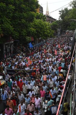 KOLKATA INDIA JULY 13 2023 Left Front Congress Party ISF with other allied parties take part in a central protest rally against violence and murder of people during Bengal Panchayet Election 2023 and criticize State Government and State Election Comm clipart