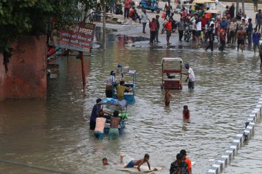 NEW DELHI INDIA JULY 15 2023 Flood waterlogged near Hanuman Mandir opposite Yamuna Bazar on July 15 2023 in New Delhi India The water level of the river has been rising since Wednesday after it breached an all time high mark in more than 45 years Aut clipart