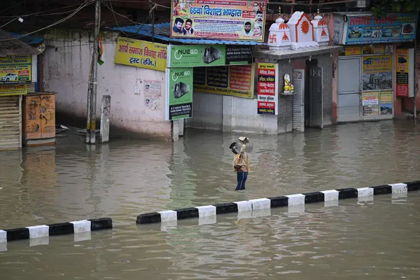 stock image NEW DELHI INDIA JULY 15 2023 A view of Waterlogged street after the Yamuna River water flows above danger levels at Hanuman Temple Kashmiri Gate on July 15 2023 in New Delhi India The water level of the river has been rising since Wednesday after it 