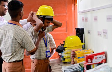 MUMBAI INDIA JULY 15 2023 On occasion of World Skill Day students from various BMC schools learn the different skills project jointly set up by Maharashtra State and BMC held a pilot project at Jagannath Shankar Sheth Municipal school at Grant Road o clipart