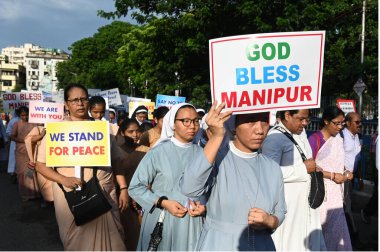 KOLKATA INDIA 16 Temmuz 2023 Katolik Birliği üyeleri Manipur 'da Manipur' da 16 Temmuz 2023 'te Kolkata Hindistan Fotoğrafı: Samir Jana Hindustan Times