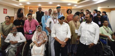 NEW DELHI INDIA 18 Temmuz 2023 Sekreter Sahitya Akademi K Sreenivasarao Sahitya Akademi Başkanı Madhav Kaushik Hukuk ve Kültür Bakanı Arjun Ram Meghwal Eminent English Writer and Srilata Başkan Yardımcısı Sahitya Akademi 
