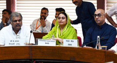 NEW DELHI INDIA 19 HAZİRAN 2023 SAD Milletvekili Harsimrat Kaur Badal ve diğer liderler 19 Temmuz 2023 tarihinde Yeni Delhi Hindistan 'da yapılan Muson Meclis oturumunun arifesinde yapılan bir toplantıda Sanjeev Verma Hindustan Times