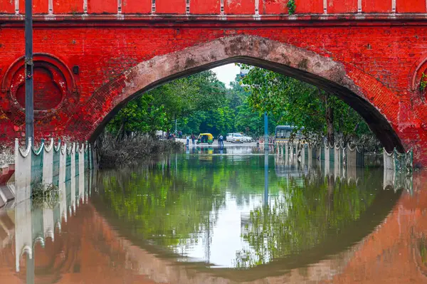 stock image NEW DELHI INDIA JULY 16 2023 A view of a flood water logged street near Salimgarh Fort back side of Red Fort in the morning on July 16 2023 in New Delhi India The water level of the river has been rising since Wednesday after it breached an all time 