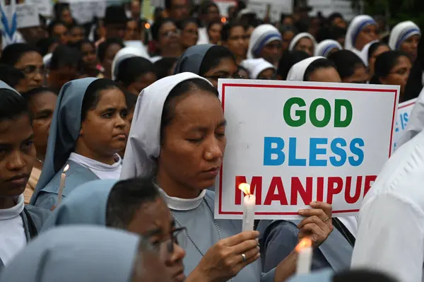 stock image KOLKATA INDIA JULY 16 2023 Members of Catholic Association organized a march for Manipur seeking peace in Manipur at Park Street on July 16 2023 in Kolkata India Photo by Samir Jana Hindustan Times