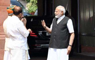 NEW DELHI INDIA 20 Temmuz 2023 Başbakan Narendra Modi, 20 Temmuz 2023 tarihinde parlamento binasının açılış gününde Sanjeev Verma Hindustan Times tarafından çekilmiştir.