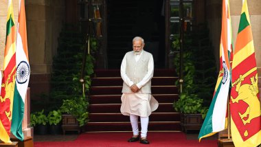 NEW DELHI INDIA 21 HAZİRAN 2023 Başbakan Narendra Modi, Sri Lanka Başkanı Ranil Wickremesinghe 'nin Hyderabad House' daki 21 Temmuz 2023 tarihli toplantısından önce İndi 'ye gelişini bekliyor.