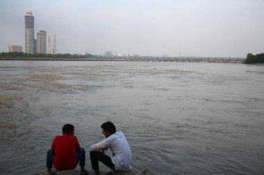 NEW DELHI INDIA JULY 24 2023 A view of Yamuna River near Kalindi Kunj flowing over the Danger level on July 24 2023 in New Delhi India Photo by Salman Ali Hindustan Times clipart