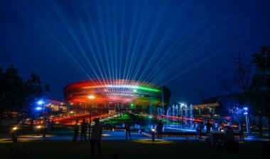 NEW DELHI INDIA JULY 25 2023 The redeveloped and illuminated ITPO complex at Pragati Maidan which will host the G20 leaders meeting in Septemberon July 25 2023 in New Delhi India Prime Minister Narendra Modi is likely to inaugurate it on July 26 Phot clipart