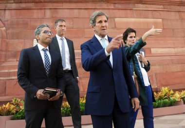 NEW DELHI INDIA JULY 26 2023 US Special Presidential Envoy for Climate John Kerry leaves after a meeting at the Parliament House complex on July 26 2023 in New Delhi India Photo by Sanjeev Verma Hindustan Times clipart