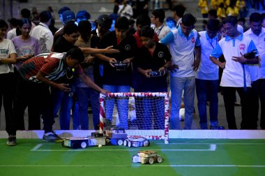 NOIDA INDIA 26 Temmuz 2023 TechnoXian Dünya Robotik Şampiyonası 'nda Noida Indoor Stadyumu 21A' da Sunil Ghosh Hindustan Times tarafından Noida Hindistan 'da düzenlenen fotoğrafta görüldü.