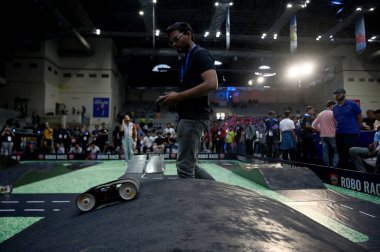 NOIDA INDIA 26 Temmuz 2023 TechnoXian Dünya Robotik Şampiyonası 'nda Noida Indoor Stadyumu 21A' da Sunil Ghosh Hindustan Times tarafından Noida Hindistan 'da düzenlenen fotoğrafta görüldü.