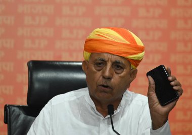 NEW DELHI, INDIA, JULY 31, 2023 ,Bhagirath Chaudhary MPRajasthan jointly address a press conference regarding issues against the Rajasthan Congress Government at DDU Marg on July 31 ,2023 in New Delhi ,India  clipart