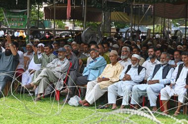 SRINAGAR ,INDIA, JULY 31, 2023 People's Democratic Party PDP President Mehbooba Mufti addresses an event on the 24th raising day of the PDP at Sher e Kashmir Park on July 31 ,2023 in Srinagar, India clipart