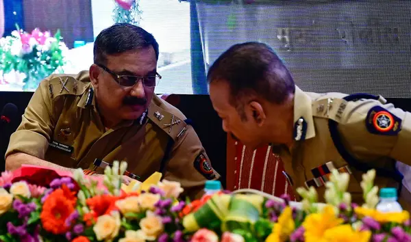 stock image MUMBAI INDIA JULY 28 2023 The opening of 13 Zonal Cyber Cells under Cyber Shield Project Of Mumbai Police with the hands of Vivek Phansalkar Commissioner of Police Deven Bharti Mumbai Police special commissioner at Prerna Hall Azad Maidan Police Club