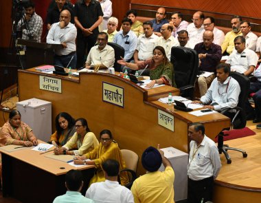 NEW DELHI INDIA SEPTEMBER 26 2024 Delhi Mayor Shelly Oberoi conducts proceedings during the MCD session at Civic Center in New Delhi on Thursday MCD Mayor dismissed the house till October 5 no election took place at civic Center on September 26 2024  clipart