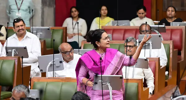 stock image CHANDIGARH INDIA AUGUST 29 2023 Haryana Opposition Kiran Chaudhary during Haryana Vidhan Sabha Monsoon session on August 29 2023 in Chandigarh India Photo by Keshav Singh Hindustan Times