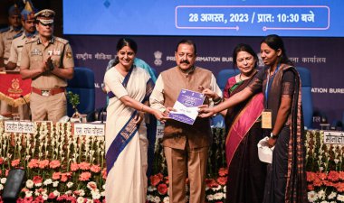 NEW DELHI INDIA AUGust 28 AĞUSTOS 2023 Jitendra Singh Devlet Bilim ve Teknoloji Bağımsız Sorumlusu ve Dünya Bilimleri Bakanı Meenakshi Lekhi Birlik Bakanı MOS Dış İlişkiler ve Kültür Bakanı Anupriya Patel Dışişleri Bakanı