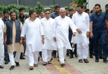 PATNA INDIA 25 AĞUSTOS Bihar Genel Sekreteri Nitish Kumar 25 Ağustos 2023 'te Patna Hindistan' daki Janata Dal JDU ofisine geldi. Fotoğraf: Santosh Kumar Hindustan Times