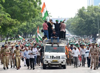 NOIDA INDIA AUGUST 21 2023 Procession of farmers set off from Noida Authority Sector 6 with the explicit purpose of encircling Noida MLA Pankaj Singhs office located in Sector 26 on August 21 2023 in Noida India Photo by Sunil Ghosh Hindustan Times  clipart