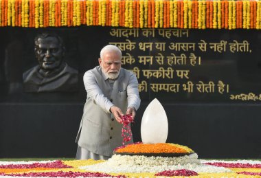 NEW DELHI INDIA 16 AĞUSTOS 2023 Başbakan Narendra Modi, eski Başbakan Atal Bihari Vajpayee 'nin ölüm yıldönümünü anısına 16 Ağustos 2023 tarihinde Yeni Delhi Hindistan Fotoğrafı: Sonu Mehta Hindustan Times