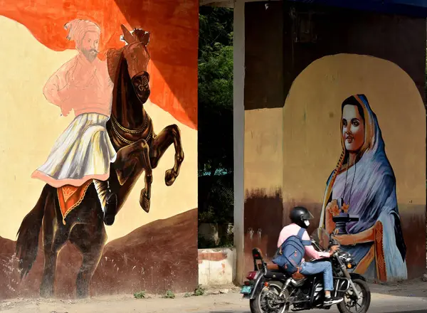 stock image NEW DELHI INDIA AUGUST 17 2023 Wall painting at Ring Road near Pragati Maidan for prepration upcoming G 20 summit on August 17 2023 in New Delhi India The Paintings showcase various features of Indian culture and many Indian Historical icons Photo by