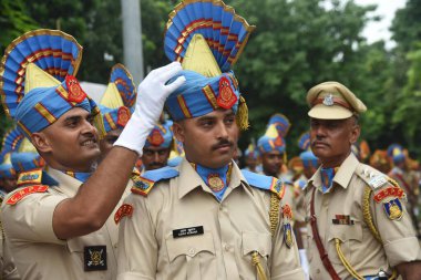 PATNA INDIA 13 AĞUSTOS 2023 Bihar polis personeli Bağımsızlık Günü için Gandhi Meydan 'da 13 Ağustos 2023' te Santosh Kumar Hindustan Times tarafından çekilmiştir.