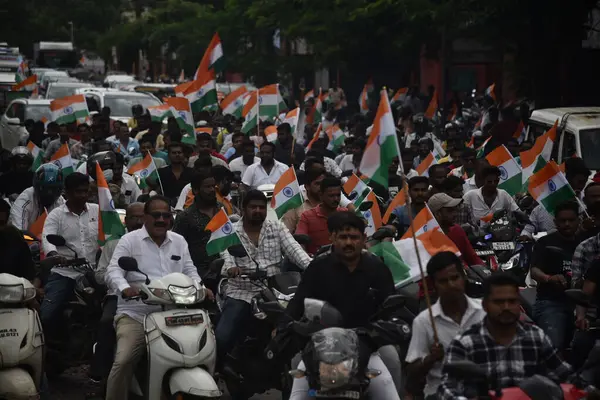 stock image NAVI MUMBAI INDIA AUGUST 13 2023 People take part in the Tiranga Bike Rally from Airoli to Shivaji Maharaj Chowk Vashi ahead of the 77th Independence Day celebration organized by BJP Navi Mumbai at Vashi on August 13 2023 in Navi Mumbai India Photo b