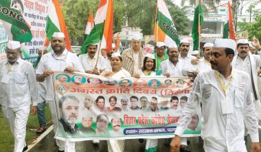 PATNA INDIA AUGUST 9 2023 Congress workers taking out Tiranga Yatra on the occasion of August Kranti Diwas at the campus of Sadaquat Ashram on August 9 2023 in Patna India Photo by Santosh Kumar Hindustan Times clipart