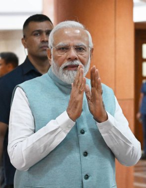 NEW DELHI INDIA 8 AĞUSTOS 8 AĞUSTOS 2023 Başbakan Narendra Modi, 8 Ağustos 2023 'te Sanjeev Verma Hindustan Times' ın Sanjeev Verma Hindustan Times 'ın Yeni Delhi' deki Parlamento Kütüphanesi Parlamento Binası Toplantısı 'na katılmak üzere geldi.