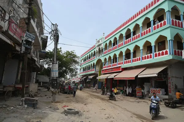 stock image GURUGRAM INDIA AUGUST 9 2023 People buy vegetables and medicines in the main market of Nuh during the three hour relaxation in curfew imposed by district administration in Nuh police station after the communal violence on August 9 2023 near Gurugram 