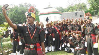 PATNA INDIA AUGUST 5 2023 Agniveer soldiers taking selfie after the passing out parade at Gaur Drill ground BRC Danapur on August 5 2023 in Patna India Photo by Santosh Kumar Hindustan Times clipart