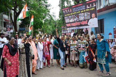 MUMBAI INDIA AUGUST 5 2023 Chandivali Kalina and Kurla Congress committee protest against ignorant undemocratic BMC administration which is neglecting potholes of roads water logging and resultant traffic jams making people in the area suffer also ot clipart