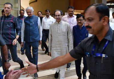 MUMBAI INDIA AUGUST 5 2023 Shivsena UBT Chief Uddhav Thackeray leaves after Maha Vikas Aghadi meeting at Nehru Centre in Worli on August 5 2023 in Mumbai India NCP chief Sharad Pawar chaired a meeting of THE Maharashtra Vikas Aghadi MVA constituents  clipart