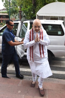 NEW DELHI INDIA AUGUST 1 2023 Union Home Minister Amit Shah at Parliament House complex during Monsoon session in New Delhi India on Tuesday August 01 2023 Photo by Sonu Mehta Hindustan Times  clipart