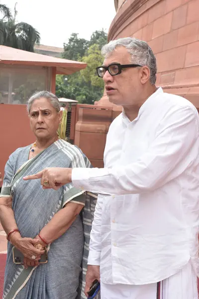 stock image NEW DELHI INDIA AUGUST 4 2023 SP MP Jaya Bachchan and TMC MP Derek OBrien at Parliament House complex during the Monsoon session in New Delhi Friday August 4 2023 Photo by Sonu Mehta Hindustan Times 