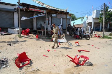 GURUGRAM INDIA OCTOBER 5 2024 Commandos of Sashastra Seema Bal SSB take action after a clash broke out between two groups during the voting for Haryana Assembly Election in Gulalta village of Punahana district Mewat on October 5 2024 in Gurugram Indi clipart