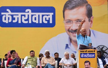 NEW DELHI INDIA OCTOBER 6 2024 Former Dy CM and Education Minister of Delhi Manish Sisodiya addressing the public meeting Janta Ki Adalat to engage with the people at Chhatrasal Stadium on October 6 2024 in New Delhi India Kejriwal Sunday touted subs clipart