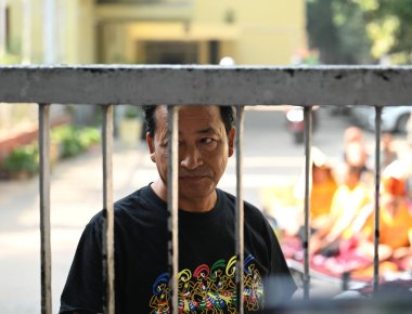 NEW DELHIINDIA OCTOBER 7 2024 Climate activist Sonam Wangchuk sitting on hunger strike at Ladakh Bhawan in Chankaya Puri with his supporters for demand of Sixth Schedule status for Ladakh on October 7 2024 in New Delhi India Sonam Wangchuk sat  clipart