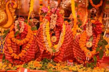 GURUGRAM INDIA OCTOBER 10 2024 A Hindu Purohit offers prayer to Goddess Durga during the Durga Puja festival on Durga Ashtami in Community Center sector 46 organised by Sahashrabdi Durga Puja Samity near Huda Market on October 10 2024 in Gurugram Ind clipart